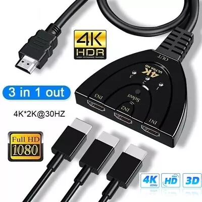 2FT-4K HDMI 2.0 Cable Auto Switch Switcher Splitter  Adapter 3 In-1 Out Device • $6.99