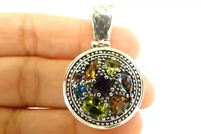 Multi Gemstone Amethyst Topaz Citrine Peridot 925 Sterling Silver Pendant • $99