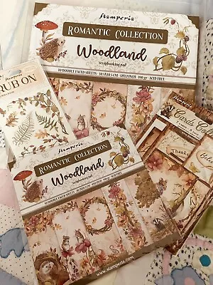 New Woodland 12x12 8x8 Paper Pads Cards And Rub Ons All In 12x12 Plastic Storage • £8.50