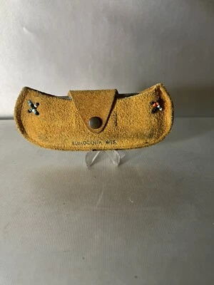 $7.99 • Buy Vintage MINOCQUA WI LEATHER CANOE FISHING BOAT SHAVING MIRROR ONEIDA Co INDIAN