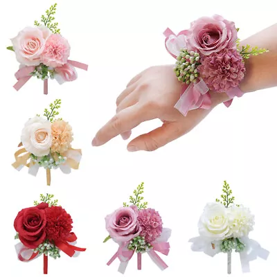 Groom Corsage Bridesmaid Wrist Flower Bracelet Bands Wedding Party Decor Gifts • £3.72