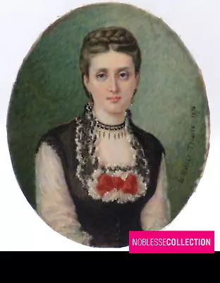 Signed And Dated 1876 Antique French Miniature Gouache Hand Painted Lady • $460