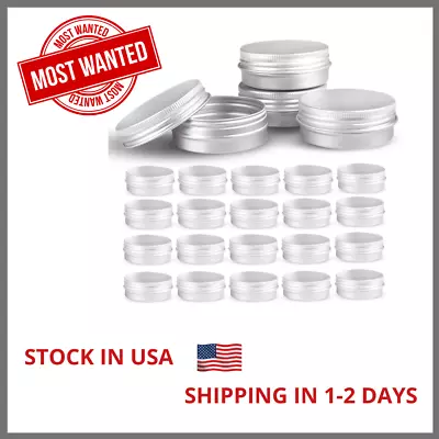 Round Silver Aluminum Metal Tin Storage Jar Containers With Secure Screw Top ..* • $16.23