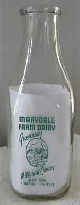 Vintage Marydale Guernsey Cow Farm Dairy Albia Iowa IA Quart Milk Bottle • $32.99