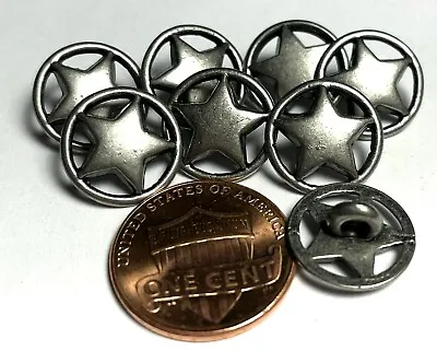 8 Small Vintage Pierced Antique Silver Tone Metal Star Buttons 13mm 1/2  12642 • $7.49