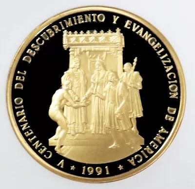 1991 GOLD DOMINICAN REPUBLIC 30 MINTED 5ozs 100 PESO COIN NGC PROOF 69 UC  • $14500