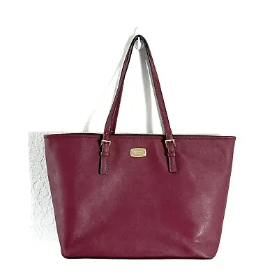 MICHAEL KORS Jet Set Medium Travel Leather Top-Zip Tote Bag Burgundy Red • $45