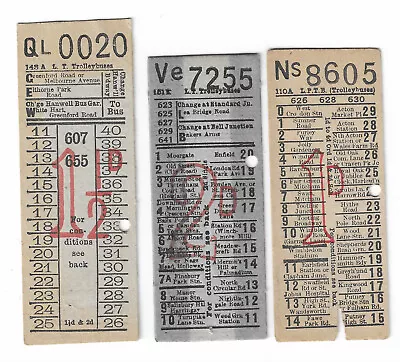 Bus Tram Tickets 3 No LPTB & LONCON TRANSPORT (TROLLEYBUSES) • £1