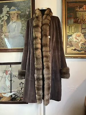 Ultra Luxe Sheared Mink Fur Coat With Barguzin Russian Sable Trims Reversible L • £2500