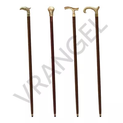 Wooden Walking Sticks Golden Brass Handle With The Rubber Tip At The Bottom • £22.99