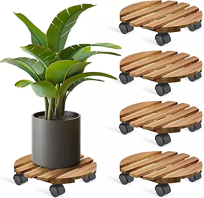 4 Pcs Plant Flower Caddy With Wheels Wood Lockable Plant Stand Heavy Duty Rollin • $45.99