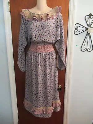 Vintage Diane Freis Dress Georgette Floral Ruffle Neck & Hem XL • $28