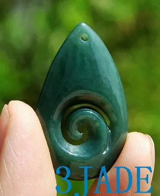 Nephrite Jade Teardrop Koru Swirl Pendant Necklace New Zealand Maori Design • $19.99