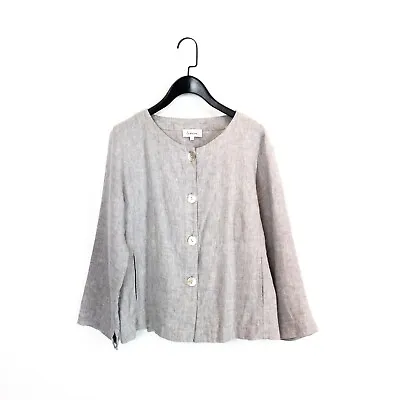 Sahara Beige Grey Button Up Collarless Linen Blazer Style Jacket - Size 10 12 • £49