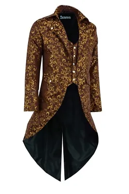 Handmade Men Tail Coat Jacket Gold Brocade Goth Steampunk Victorian /Tailcoat • $79.45