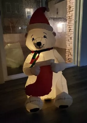 Christmas Polar Bear Airblown Inflatable 4 Ft Gemmy LED Hat Scarf Stocking RARE • $29.99