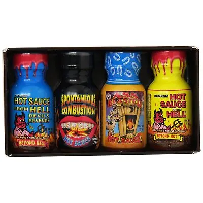 £8.49 • Buy Xtreme Heat Set Of 4 Mini Hot Sauce Bottles Ass Kickin Gift Set Pack 4 X 22ml