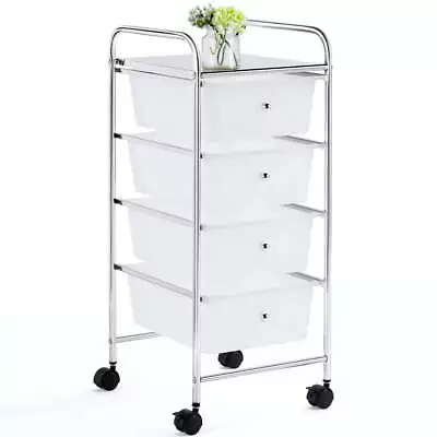 Rolling Storage Trolley Cart With 4 Plastic Drawers On Wheels White • $36.99