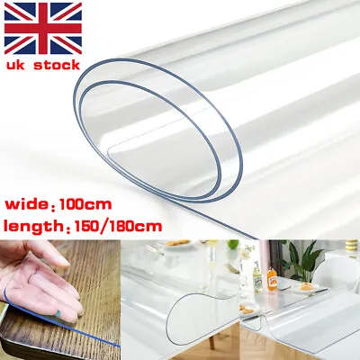 180*100cm Table Protector CLEAR PVC Table Cover 2mm Thick Plastic Tablecloth • £23.39