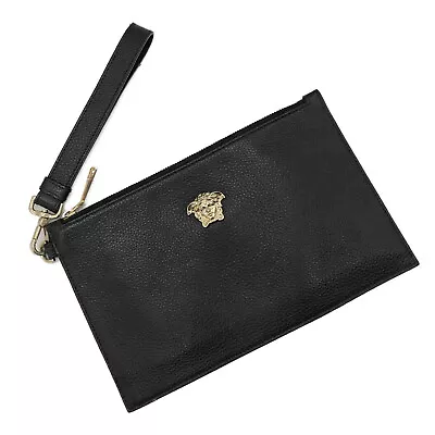 Versace Medusa Zip Pouch Wristlet Black Leather Authentic • $272.99