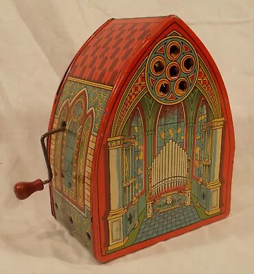 VINTAGE 1950’s J. CHEIN TIN WIND-UP CRANK CATHEDERAL ORGAN - NON-WORKING • $49.99