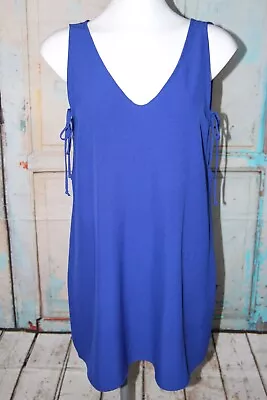 Soprano Womens Fit & Flare Mini Dress Blue Stretch Tank Drawstring Knit Size S • $11.23