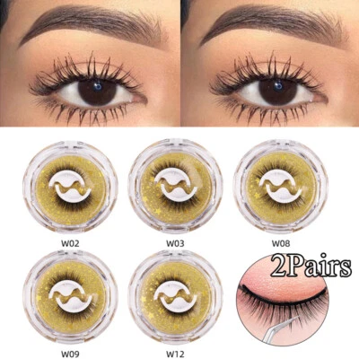 £4.14 • Buy 2 Pairs Self-adhesive False Eyelashes Natural Fake Eye Lashes Glue-Free Reusable