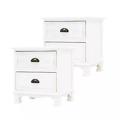 La Bella 2X Bedside Table 2 Drawer Vintage Side Table Storage Cabinet Bedroom • $99