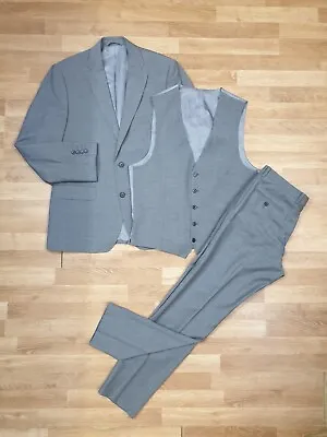 £44.99 • Buy MOSS 3 Piece Suit Men Jacket Size 40R Trouser 32R W32 L31 Waistcoat 40 Grey Wool