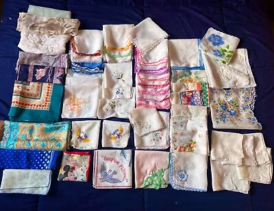 Vintage Hankies And Scarves - Lot Of 53 - Crochet Edges Printed Embroidered • $12.50