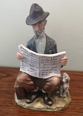 Capodimonte Style Figure Of Old Man On Bench Reading Newspaper With Dog 8  High  • £11.95