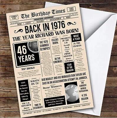 1976 Newspaper Any Age Any Year You Were Born Facts Personalised Birthday Card • £6.59