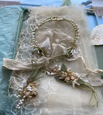 £19.99 • Buy Antique 1920s Joy Bells Bridal Veil And Wax Flower Headpiece In Original Box