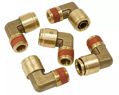 5Pk DOT Brass Push To Connect Fitting Elbow 1/2  Tube ODx3/8  NPT Air Line Male • $34.99