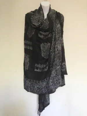 Om Yoga Meditation Harye Ram Prayer Black Shawl / Scarf Nepal Handmade FairTrade • $16