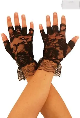 £3.10 • Buy Short Black Lace Fingerless Gloves 80s Goth Ladies Fancy Dress Madonna Halloween