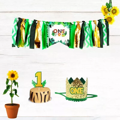  1 Set Of 3pcs Jungle Decor One-year-old Birthday Pull Flags Jungle Animal • £12.55
