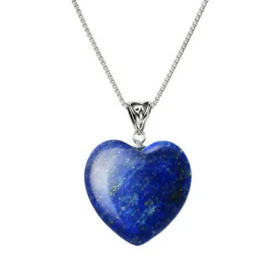 Blue Lapis Lazuli Heart Pendant Necklace 18  Chain Blue Heart Necklace Pendant • $8.99