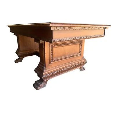 Desk Library / Table Renaissance Style Carved Walnut Paw Foot Vintage! • $1775