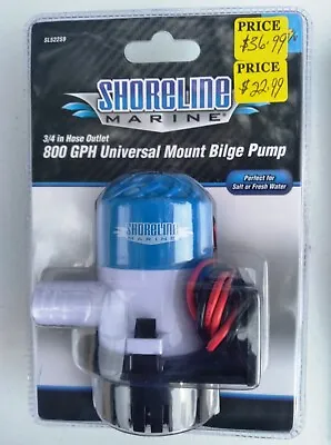 Shoreline Marine 3/4  Hose Outlet 800 GPH Bilge Pump 13.6V  Salt / Fresh Water • $24.99