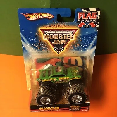 New In Pkg 2009 Hot Wheels Monster Jam 1/64 Flag Series 23/75 Avenger Mud Trucks • $24.95