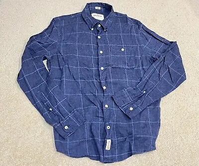 $19.95 • Buy Hollister Mens Linen Shirt Long Sleeve Large Button Up Collared Check Blue