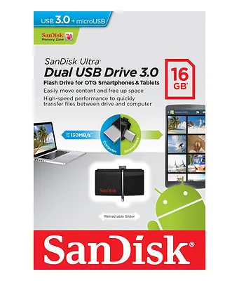 SanDisk 16GB OTG Dual Ultra USB 3.0 Micro Flash Thumb Drive Memory SDDD2-016G • $7.95