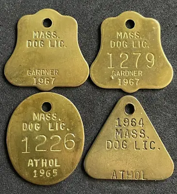 Vintage 1960's Athol & Gardner Massachusetts Dog License Tax Tag Lot Of 4 Brass • $9.95