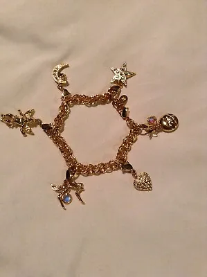 Signed Kirks Folly Stars Moon Cherub Crystal Charm Bracelet  8  • $25