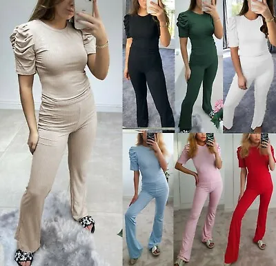 £16.95 • Buy Women Frill Ruched Puff Sleeve Top Bottom Ribbed Loungewear Ladies Tracksuit Set