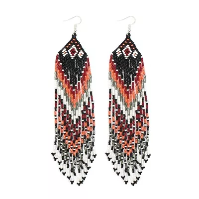 Native Style Ethnic Black Peach Beaded Handmade Fashion Hook Earrings E61/5 • $14.95