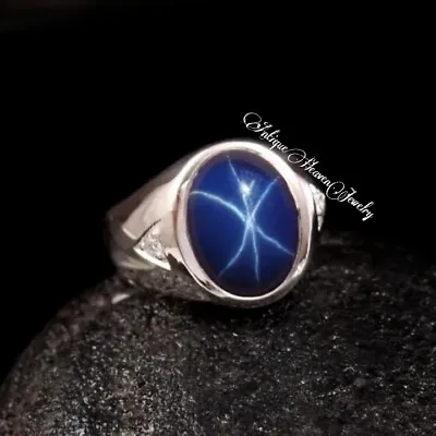 Star Genuine Blue Star Sapphire 925 Sterling Silver Ring Men's Star Ring • $64.79