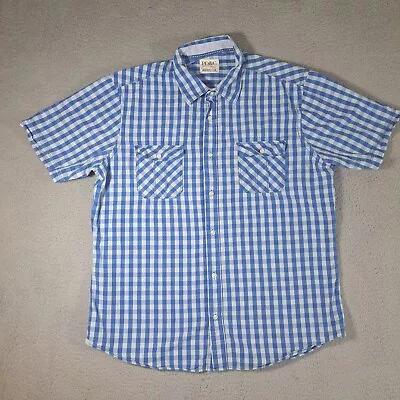 PD&C Shirt Mens XL Blue Front Pockets Short Sleeve Plaid Cowboy Western Light • $20