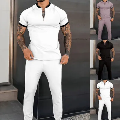 2Pcs Mens Jogger Outfits Tracksuit Set Shrot Sleeve T-Shirt Pants Sweatsuit • $33.88